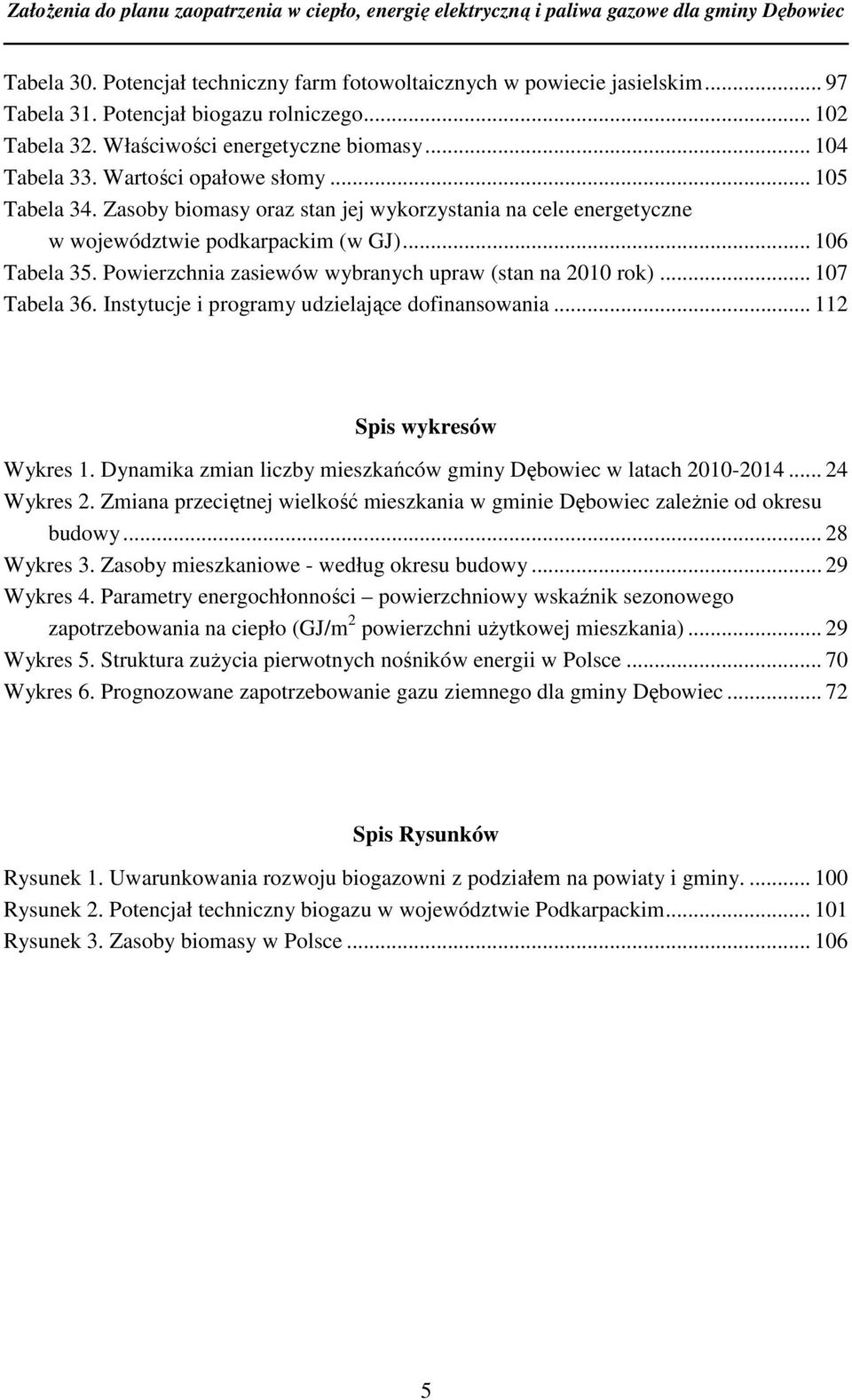 Powierzchnia zasiewów wybranych upraw (stan na 2010 rok)... 107 Tabela 36. Instytucje i programy udzielające dofinansowania... 112 Spis wykresów Wykres 1.