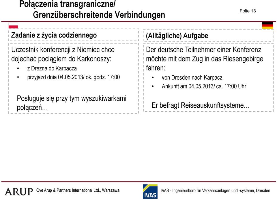 17:00 Posługuje się przy tym wyszukiwarkami połączeń (Alltägliche) Aufgabe Der deutsche Teilnehmer einer Konferenz