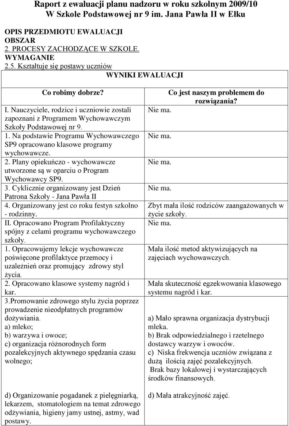 Na podstawie Programu Wychowawczego SP9 opracowano klasowe programy wychowawcze. 2. Plany opiekuńczo - wychowawcze utworzone są w oparciu o Program Wychowawcy SP9. 3.