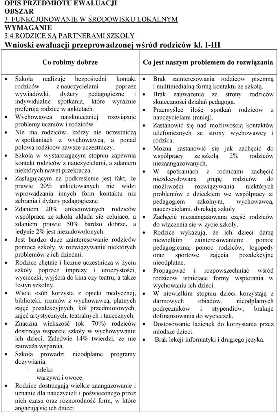 Wychowawca najskuteczniej rozwiązuje problemy uczniów i rodziców. Nie ma rodziców, którzy nie uczestniczą w spotkaniach z wychowawcą, a ponad połowa rodziców zawsze uczestniczy.