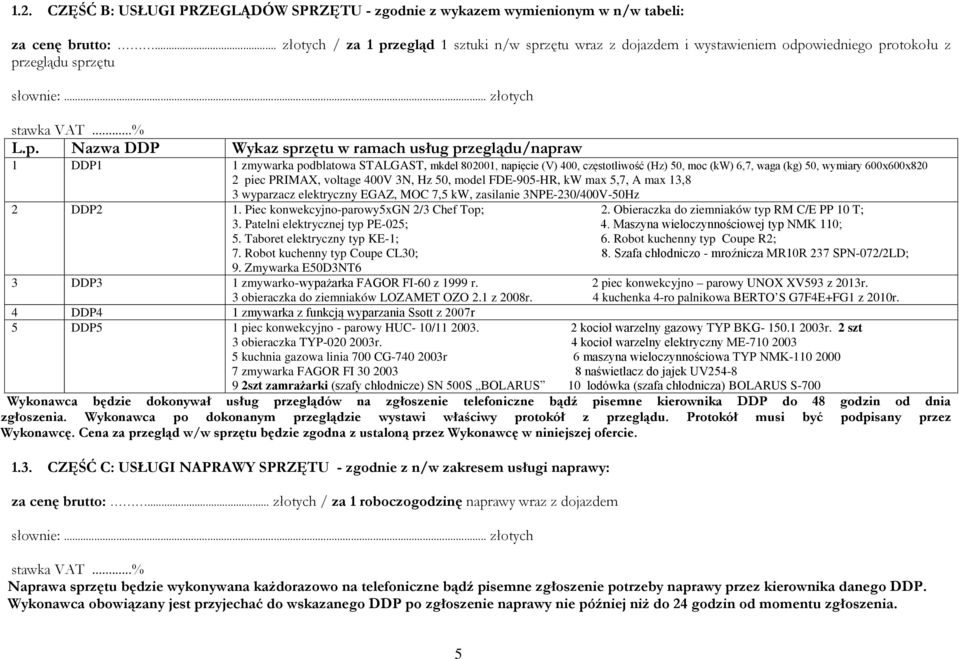 zegląd 1 sztuki n/w spr