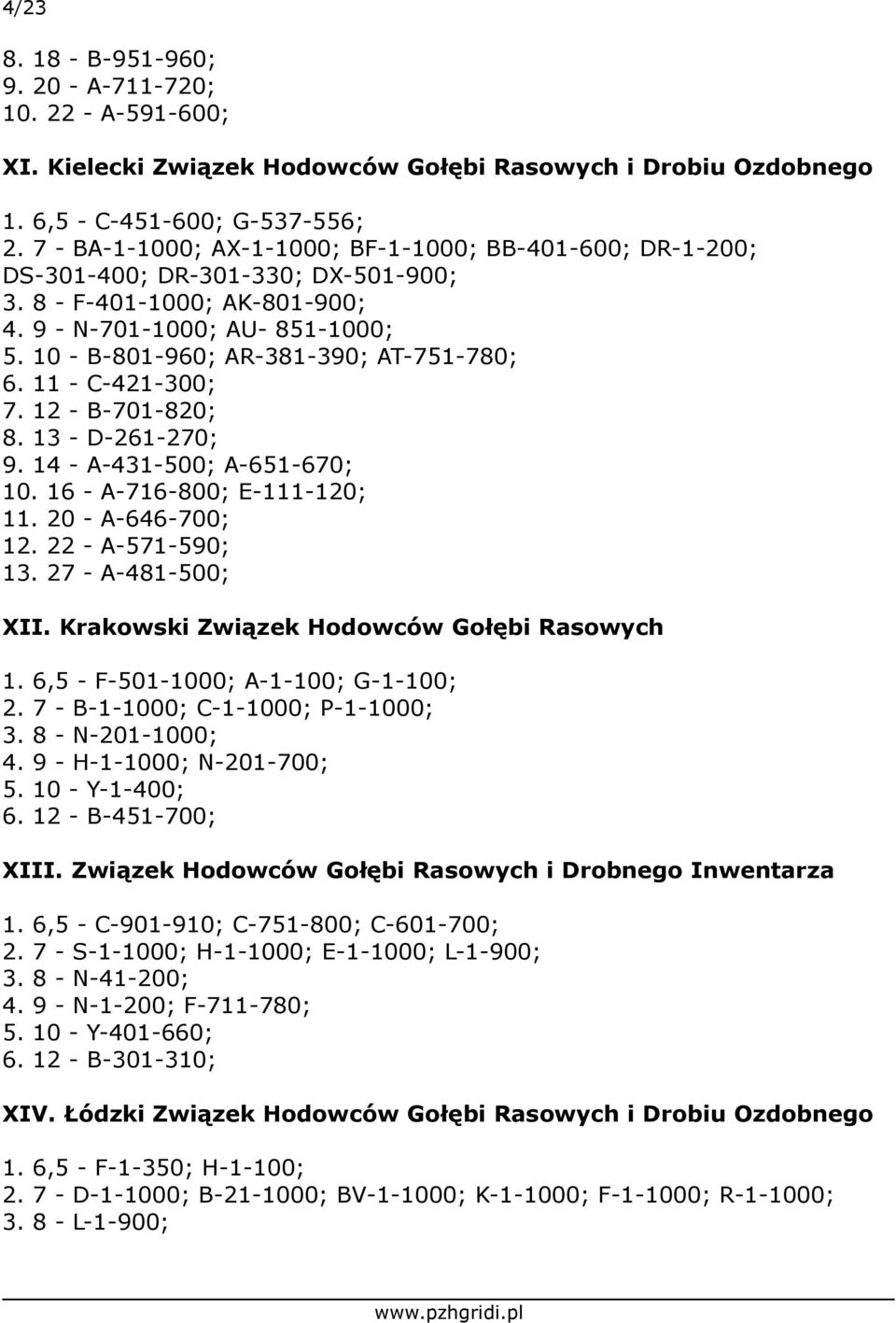 10 - B-801-960; AR-381-390; AT-751-780; 6. 11 - C-421-300; 7. 12 - B-701-820; 8. 13 - D-261-270; 9. 14 - A-431-500; A-651-670; 10. 16 - A-716-800; E-111-120; 11. 20 - A-646-700; 12.