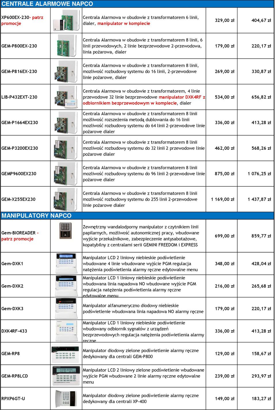 8 linii, mozliwość rozbudowy systemu do 16 linii, 2-przewodowe linie poŝarowe, dialer 269,00 zł 330,87 zł LIB-P432EXT-230 GEM-P1664EX230 GEM-P3200EX230 Centrala Alarmowa w obudowie z transformatorem,