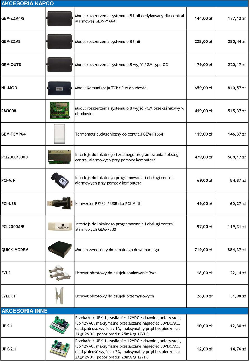 przekaźnikowy w obudowie 419,00 zł 515,37 zł GEM-TEMP64 Termometr elektroniczny do centrali GEM-P1664 119,00 zł 146,37 zł PCI2000/3000 Interfejs do lokalnego i zdalnego programowania i obsługi