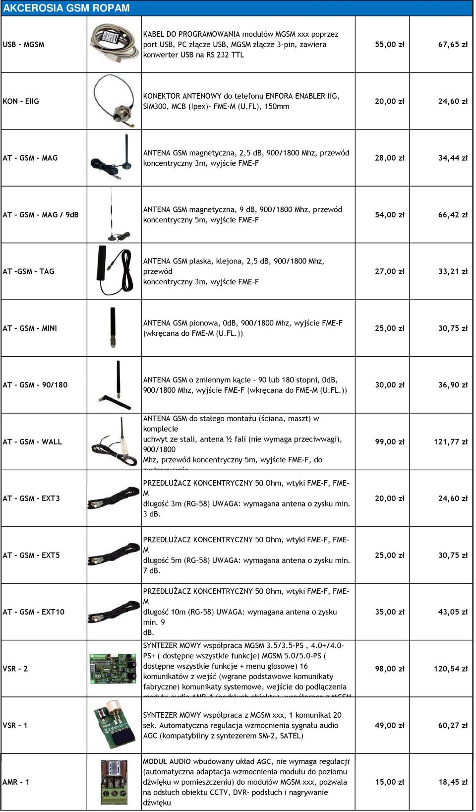 FL), 150mm 20,00 zł 24,60 zł AT - GSM - MAG ANTENA GSM magnetyczna, 2,5 db, 900/1800 Mhz, przewód koncentryczny 3m, wyjście FME-F 28,00 zł 34,44 zł AT - GSM - MAG / 9dB ANTENA GSM magnetyczna, 9 db,