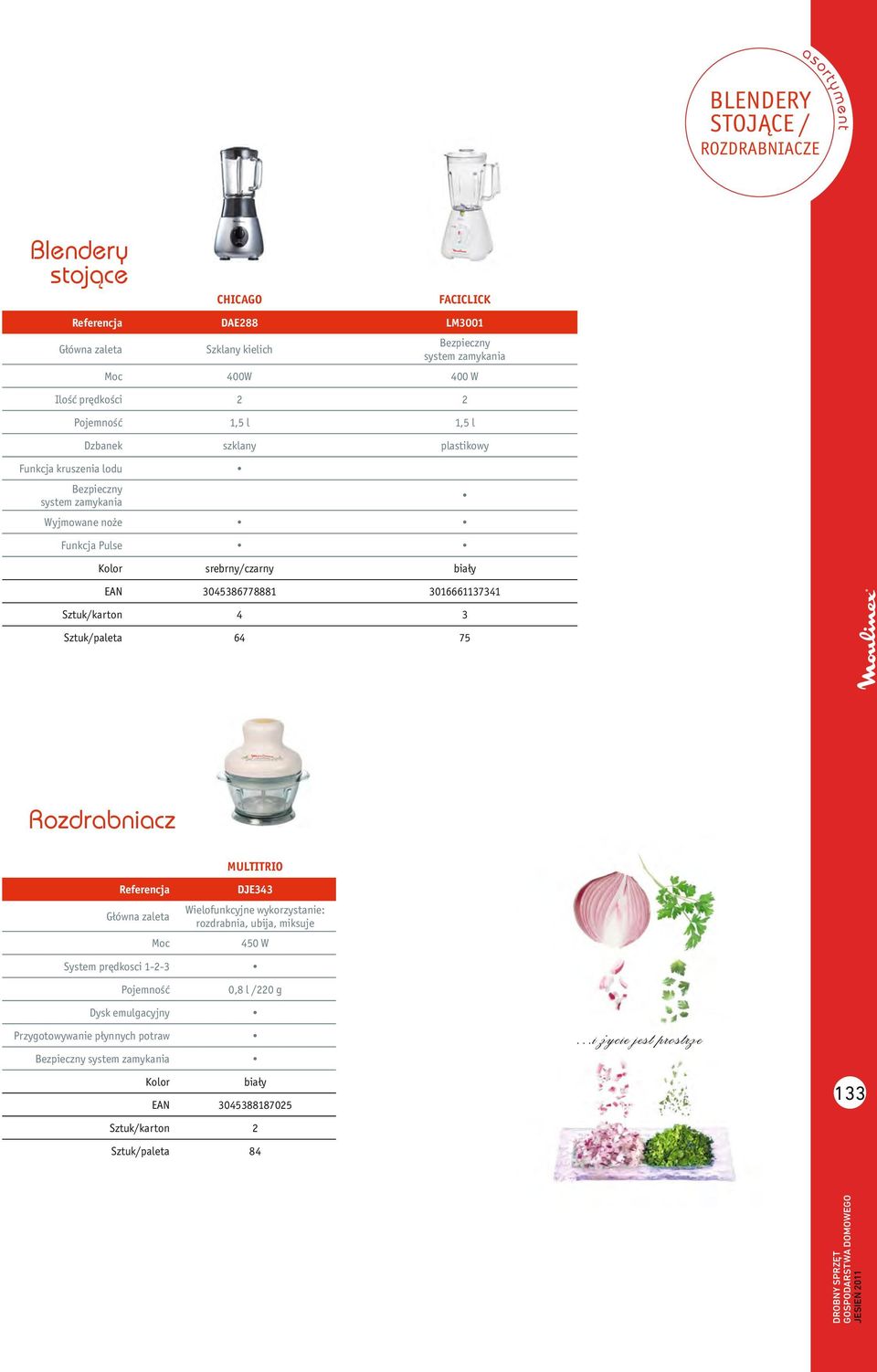 Sztuk/karton 4 3 Sztuk/paleta 64 75 Rozdrabniacz MULTITRIO Referencja Główna zaleta Moc System prędkosci 1-2-3 Pojemność Dysk emulgacyjny Przygotowywanie płynnych potraw Bezpieczny system zamykania