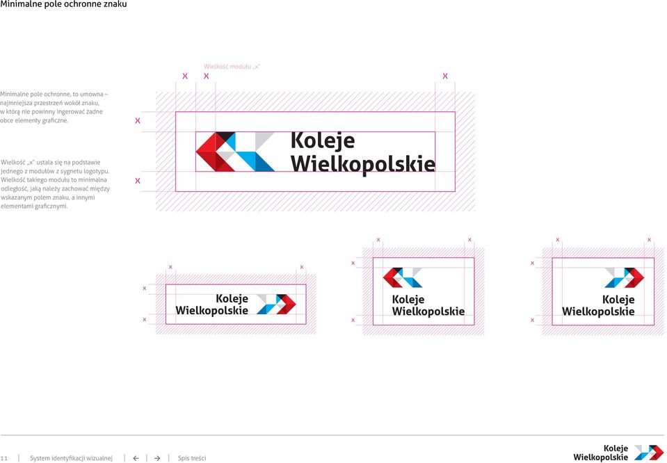 Wielkość ustala się na podstawie jednego z modułów z sygnetu logotypu.