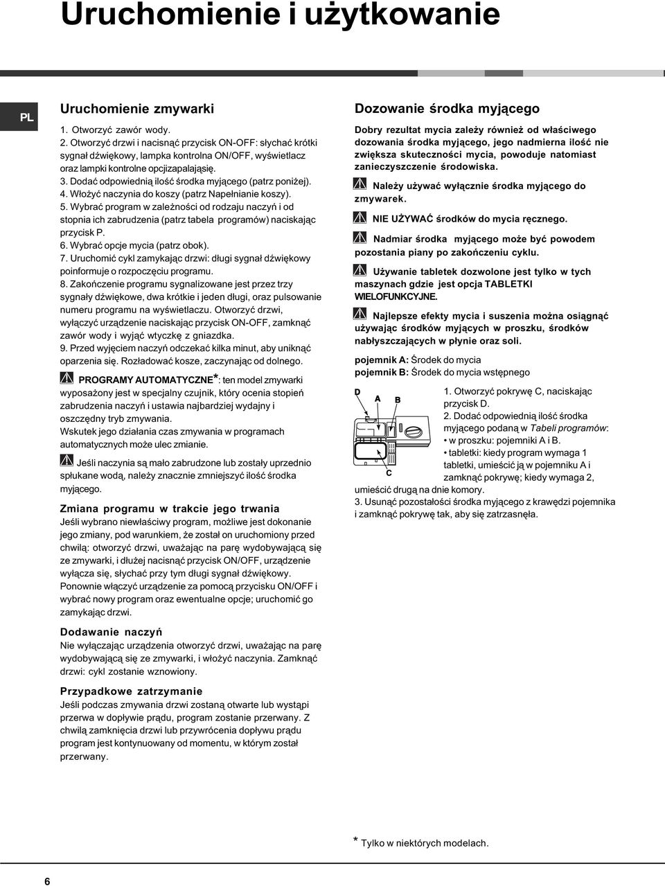 Dodaæ odpowiedni¹ iloœæ œrodka myj¹cego (patrz poni ej). 4. W³o yæ naczynia do koszy (patrz Nape³nianie koszy). 5.