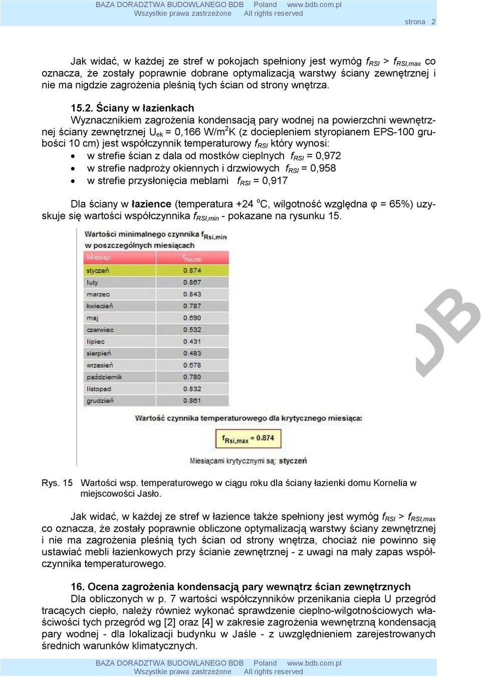 Ściany w łazienkach Wyznacznikiem zagrożenia kondensacją pary wodnej na powierzchni wewnętrznej ściany zewnętrznej U ek = 0,166 W/m 2 K (z dociepleniem styropianem EPS-100 grubości 10 cm) jest