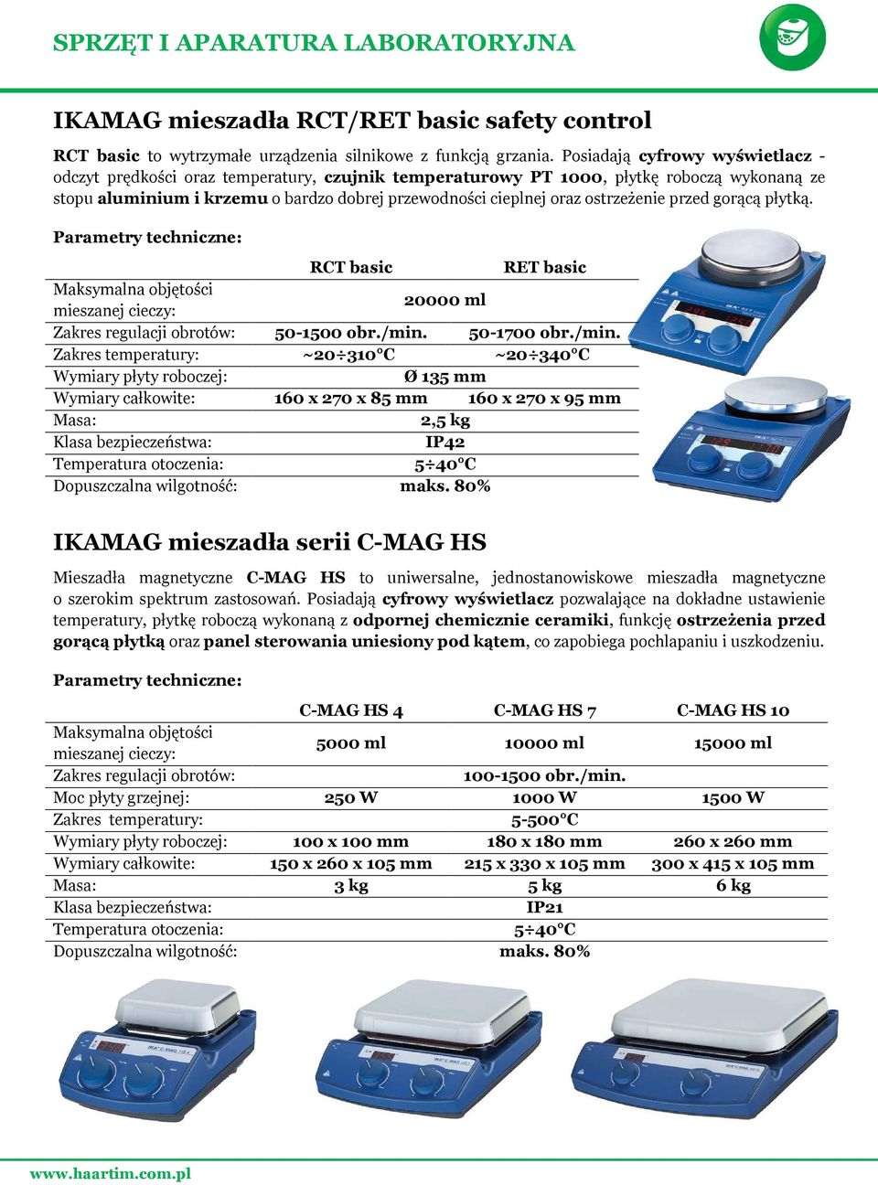 ostrzeżenie przed gorącą płytką. RCT basic RET basic 20000 ml 50-1500 obr./min.