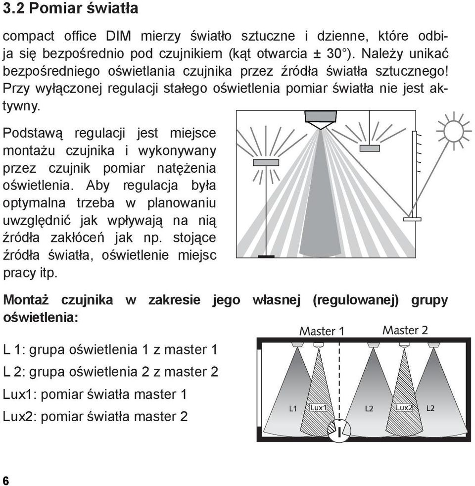 Podstawą regulacji jest miejsce montażu czujnika i wykonywany przez czujnik pomiar natężenia oświetlenia.