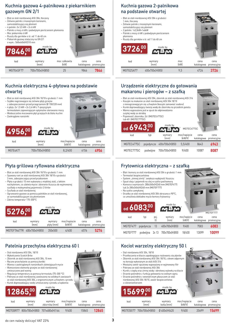 : 560x660x(H)310 mm 7846, 00 moc całkowita (kw) MG7G4SF77700x700x(H)850 25 9846 7846 Kuchnia gazowa 2-palnikowa na podstawie otwartej Blat ze stali nierdzewnej AISI 304 o grubości 1 mm, tłoczony