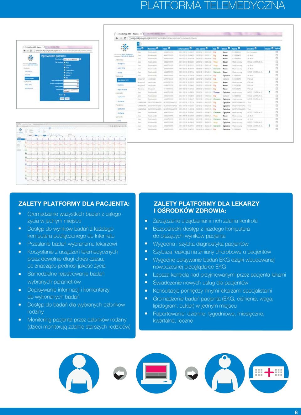 informacji i komentarzy do wykonanych badań Dostęp do badań dla wybranych członków rodziny Monitoring pacjenta przez członków rodziny (dzieci monitorują zdalnie starszych rodziców) ZALETY PLATFORMY