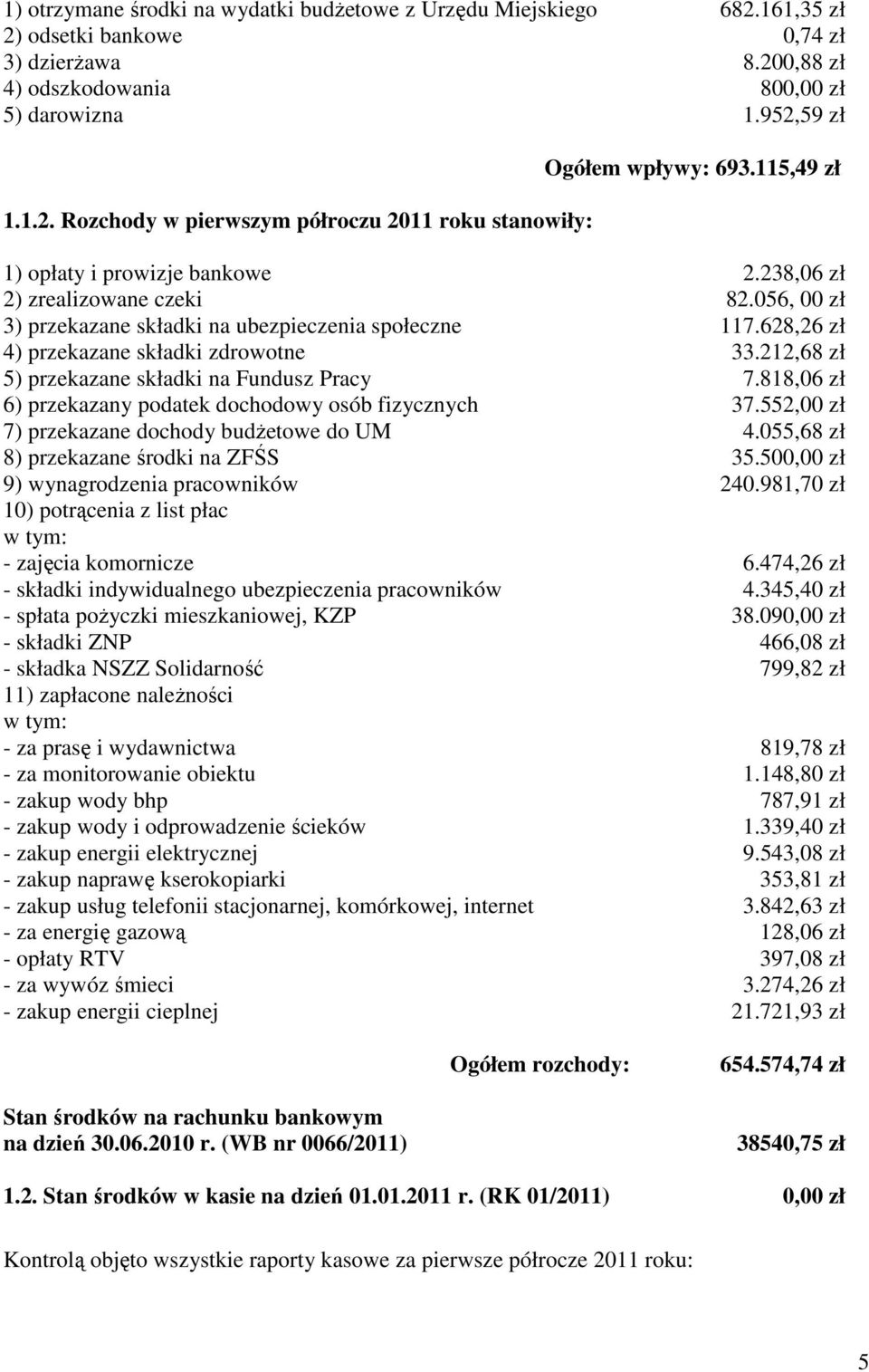 212,68 zł 5) przekazane składki na Fundusz Pracy 7.818,06 zł 6) przekazany podatek dochodowy osób fizycznych 37.552,00 zł 7) przekazane dochody budżetowe do UM 4.