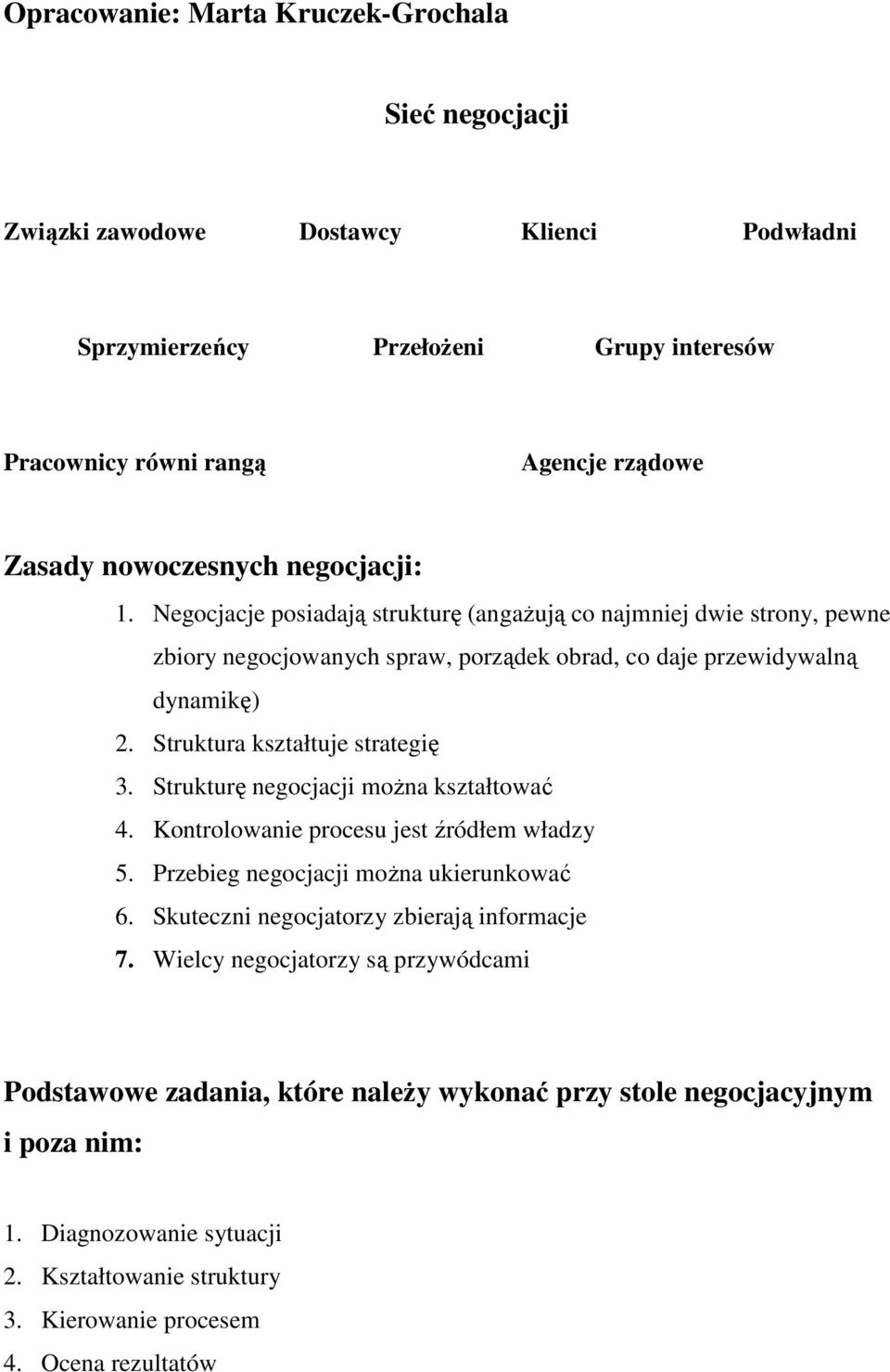Struktura kształtuje strategię 3. Strukturę negocjacji moŝna kształtować 4. Kontrolowanie procesu jest źródłem władzy 5. Przebieg negocjacji moŝna ukierunkować 6.