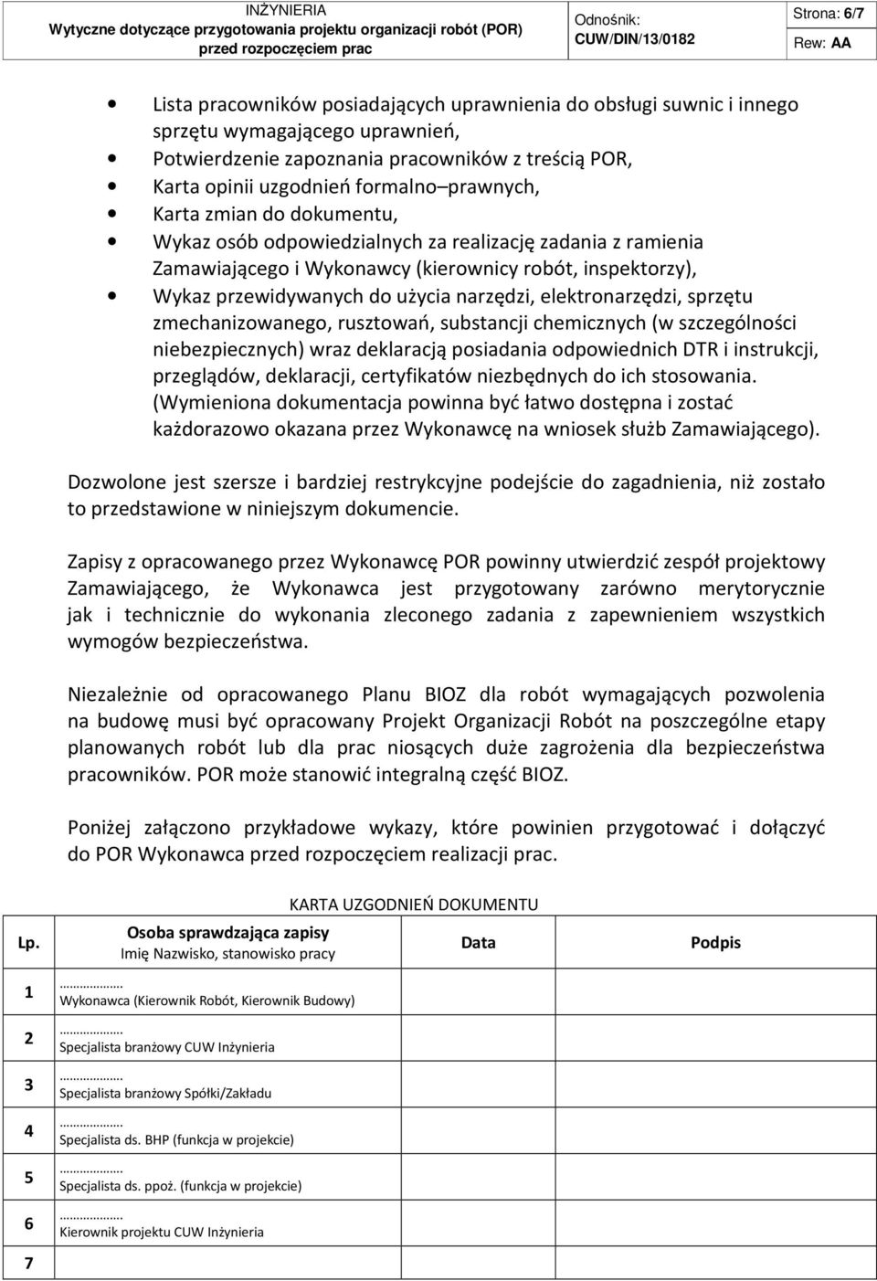 elektronarzędzi, sprzętu zmechanizowanego, rusztowań, substancji chemicznych (w szczególności niebezpiecznych) wraz deklaracją posiadania odpowiednich DTR i instrukcji, przeglądów, deklaracji,