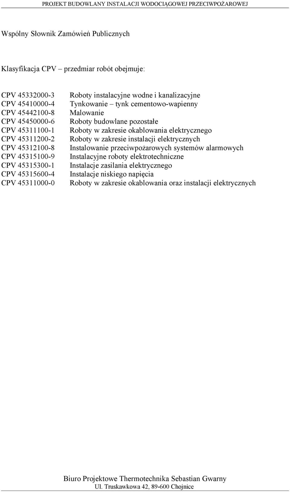 Malowanie Roboty budowlane pozostałe Roboty w zakresie okablowania elektrycznego Roboty w zakresie instalacji elektrycznych Instalowanie przeciwpożarowych systemów