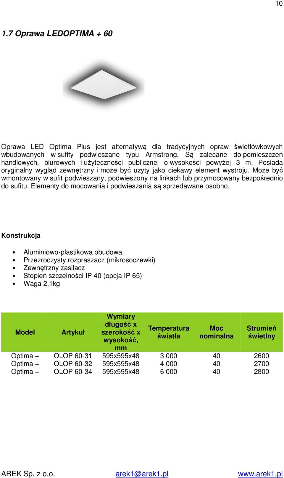 Może być wmontowany w sufit podwieszany, podwieszony na linkach lub przymocowany bezpośrednio do sufitu. Elementy do mocowania i podwieszania są sprzedawane osobno.