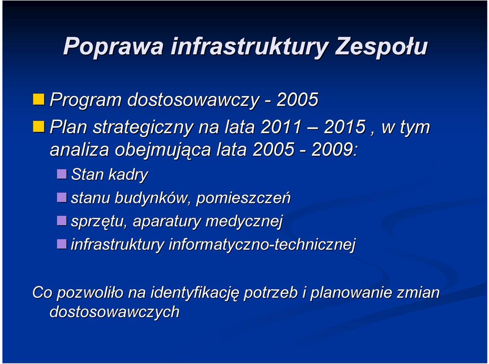 pomieszczeń sprzętu, aparatury medycznej infrastruktury informatyczno-technicznej