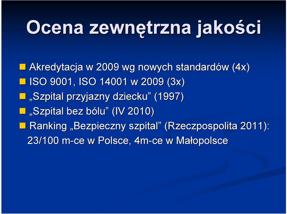 (1997) Szpital bez bólub lu (IV 2010) Ranking Bezpieczny szpital