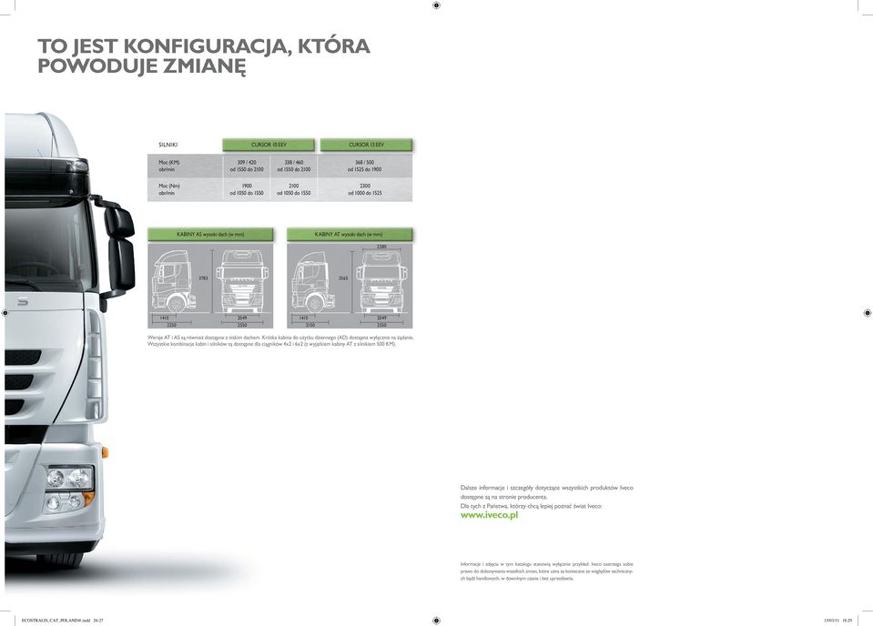 dostępne z niskim dachem. Krótka kabina do użytku dziennego (AD) dostępna wyłącznie na żądanie.