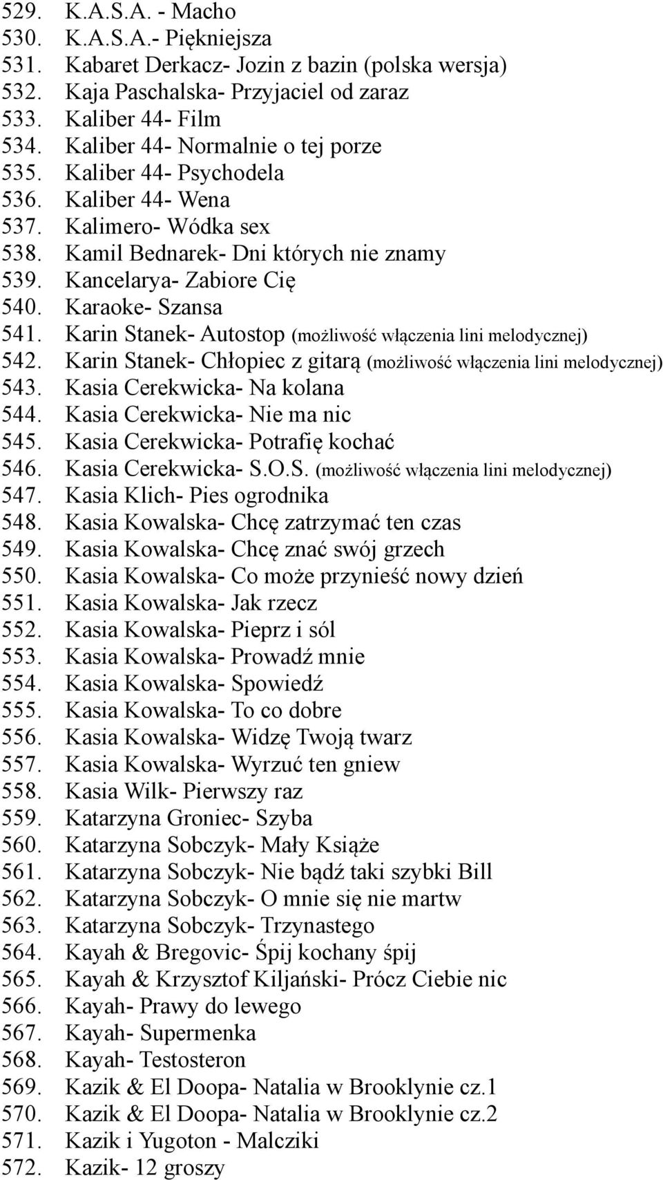 S.A. - Macho K.A.S.A.- Piękniejsza Kabaret Derkacz- Jozin z bazin (polska wersja) Kaja Paschalska- Przyjaciel od zaraz Kaliber 44- Film Kaliber 44- Normalnie o tej porze Kaliber 44- Psychodela