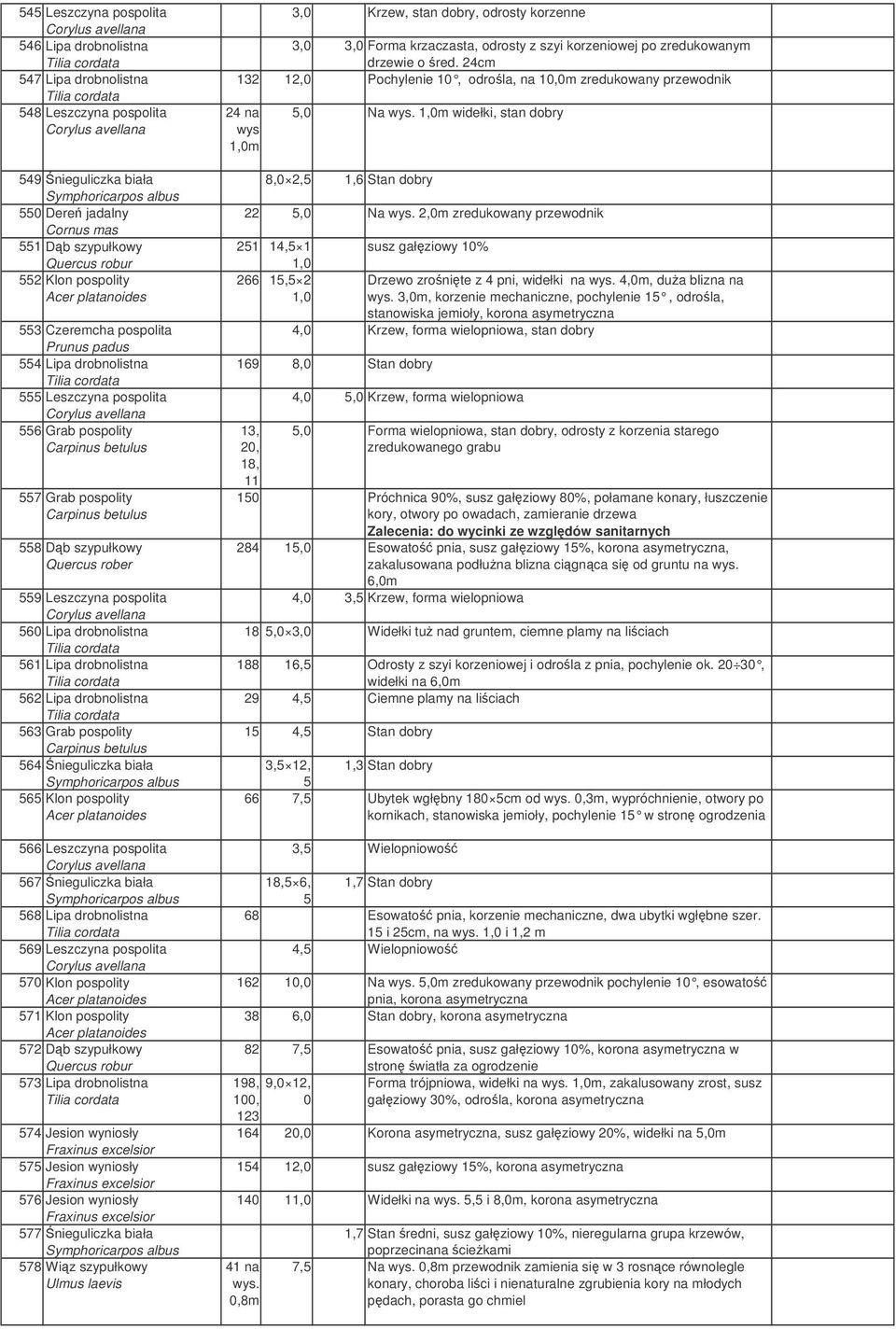 Lipa drobnolistna 563 Grab pospolity 564nieguliczka biała 565 Klon pospolity 566 Leszczyna pospolita 567nieguliczka biała 568 Lipa drobnolistna 569 Leszczyna pospolita 570 Klon pospolity 571 Klon