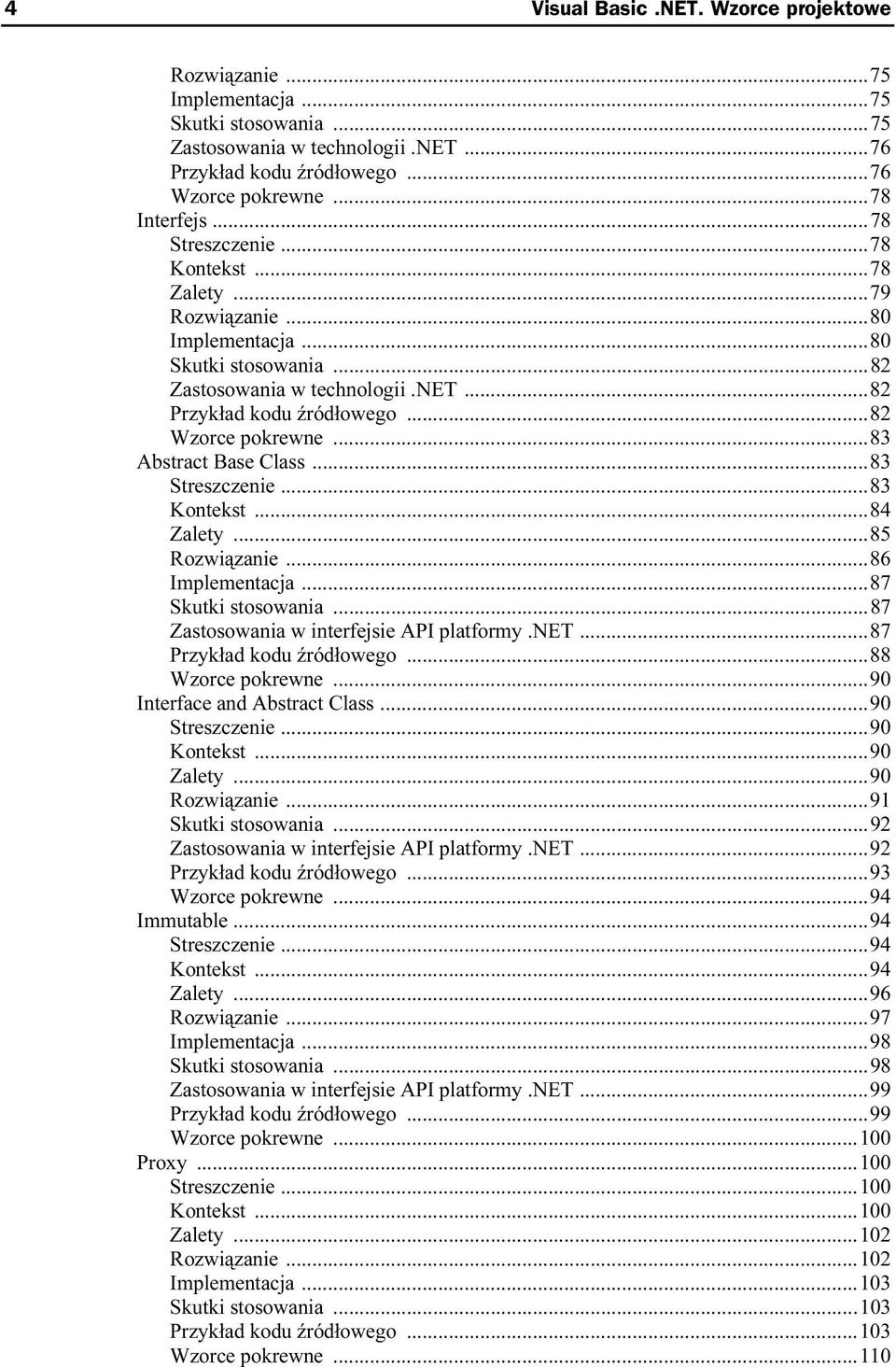 ..83 Abstract Base Class...83 Streszczenie...83 Kontekst...84 Zalety...85 Rozwiązanie...86 Implementacja...87 Skutki stosowania...87 Zastosowania w interfejsie API platformy.net.