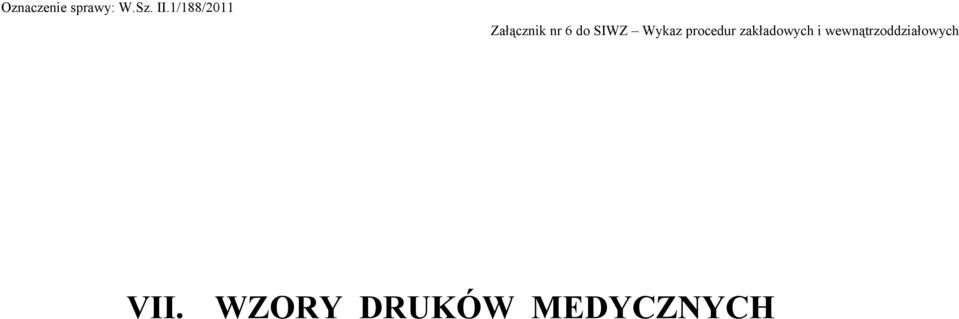 SIWZ Wykaz procedur zakładowych i