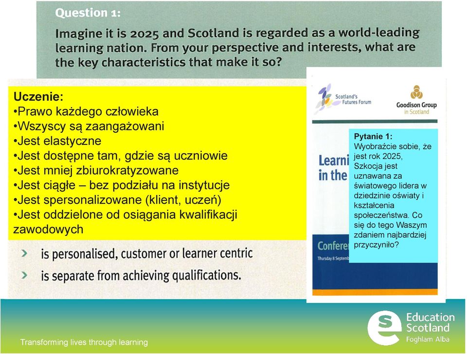 oddzielone od osiągania kwalifikacji zawodowych Pytanie 1: Wyobraźcie sobie, że jest rok 2025, Szkocja jest