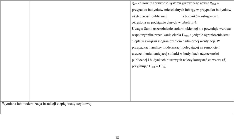 Uwaga: Samo uszczelnienie stolarki okiennej nie powoduje wzrostu współczynnika przenikania ciepła U 0ok, a jedynie ograniczenie strat ciepła w związku z ograniczeniem