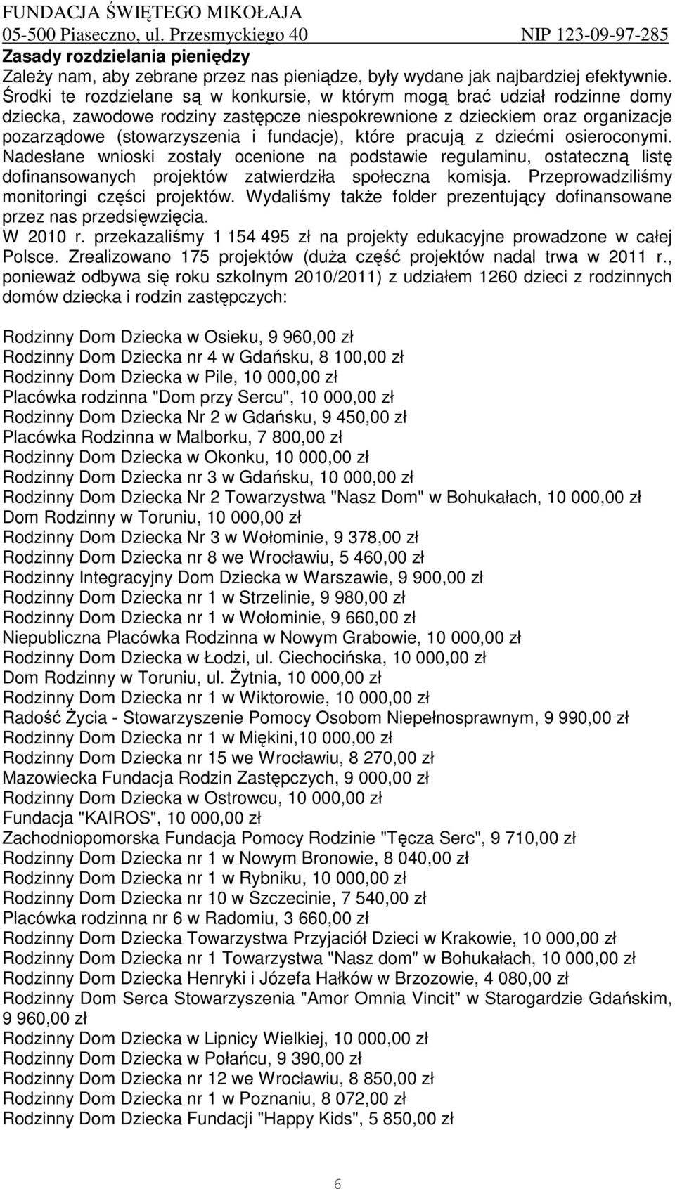 które pracują z dziećmi osieroconymi. Nadesłane wnioski zostały ocenione na podstawie regulaminu, ostateczną listę dofinansowanych projektów zatwierdziła społeczna komisja.