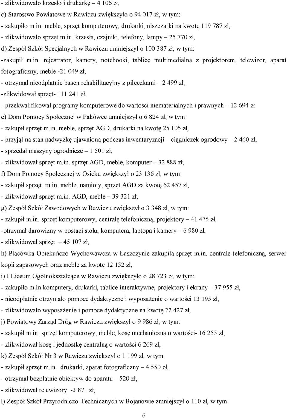 krzesła, czajniki, telefony, lampy 25 770 zł, d) Zespół Szkół Specjalnych w Rawiczu umniejszył o 100 387 zł, w tym: -zakupił m.in.