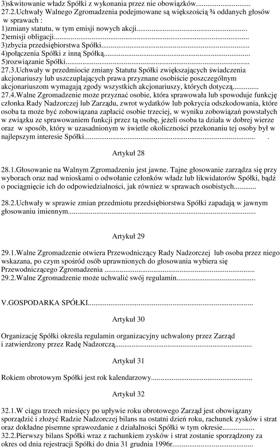 zbycia przedsiębiorstwa Spółki... 4)połączenia Spółki z inną Spółką... 5)rozwiązanie Spółki... 27.3.