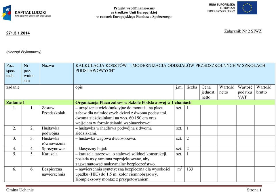 1. 1. Zestaw Przedszkolak Organizacja Placu zabaw w Szkole Podstawowej w Uchaniach urządzenie wielofunkcyjne do montażu na placu zabaw dla najmłodszych dzieci z dwoma podestami, dwoma zjeżdżalniami