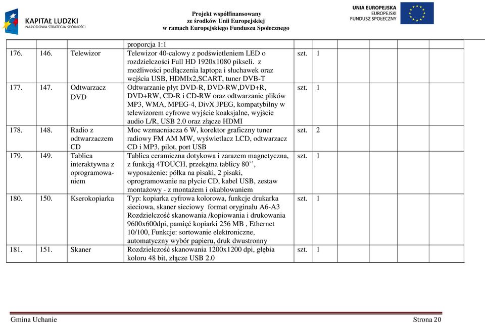 Tablica interaktywna z oprogramowaniem Odtwarzanie płyt DVD-R, DVD-RW,DVD+R, DVD+RW, CD-R i CD-RW oraz odtwarzanie plików MP3, WMA, MPEG-4, DivX JPEG, kompatybilny w telewizorem cyfrowe wyjście