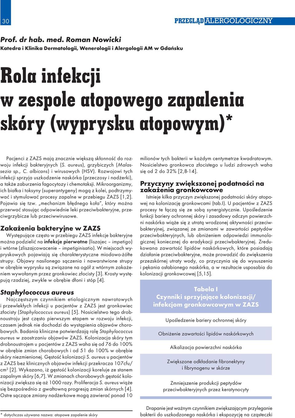 skłonność do rozwoju infekcji bakteryjnych (S. aureus), grzybiczych (Malassezia sp., C. albicans) i wirusowych (HSV).