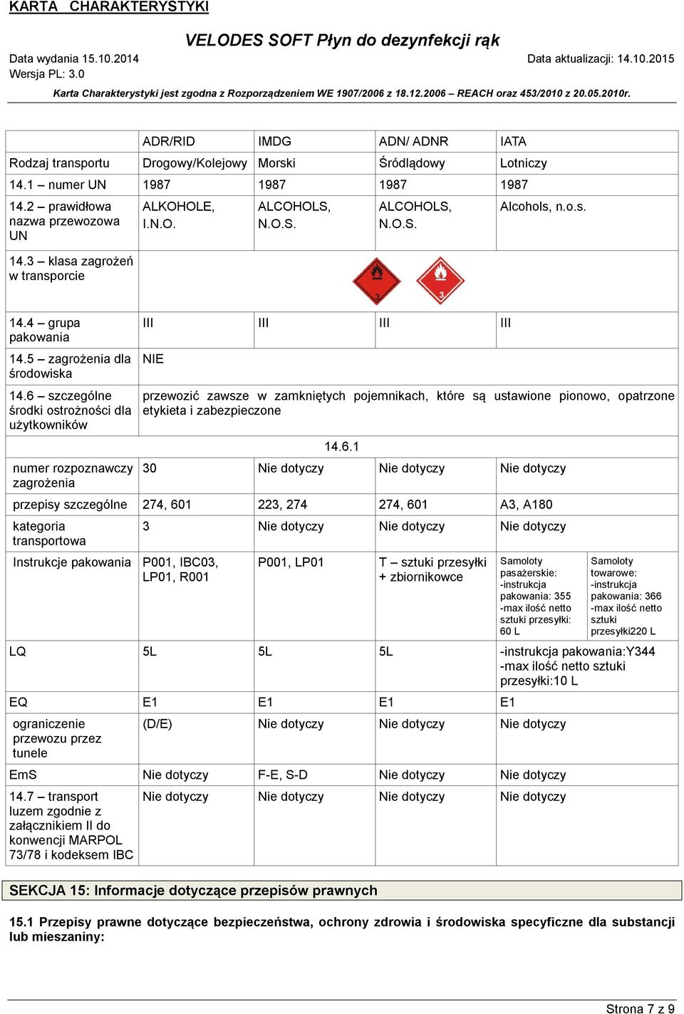 6 szczególne środki ostrożności dla użytkowników numer rozpoznawczy zagrożenia III III III III NIE przewozić zawsze w zamkniętych pojemnikach, które są ustawione pionowo, opatrzone etykieta i