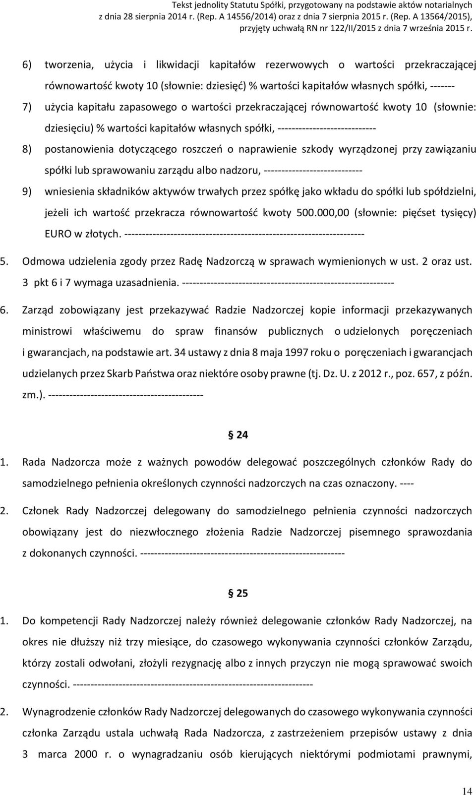 naprawienie szkody wyrządzonej przy zawiązaniu spółki lub sprawowaniu zarządu albo nadzoru, ---------------------------- 9) wniesienia składników aktywów trwałych przez spółkę jako wkładu do spółki