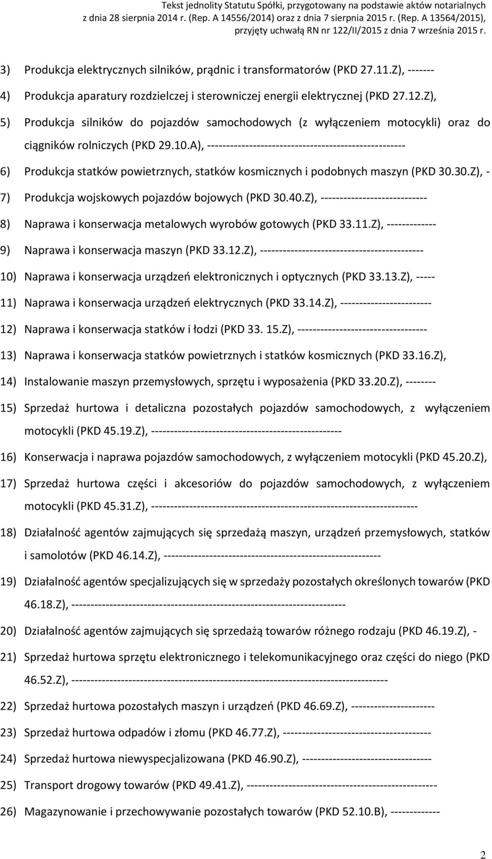 A), ---------------------------------------------------- 6) Produkcja statków powietrznych, statków kosmicznych i podobnych maszyn (PKD 30.30.Z), - 7) Produkcja wojskowych pojazdów bojowych (PKD 30.