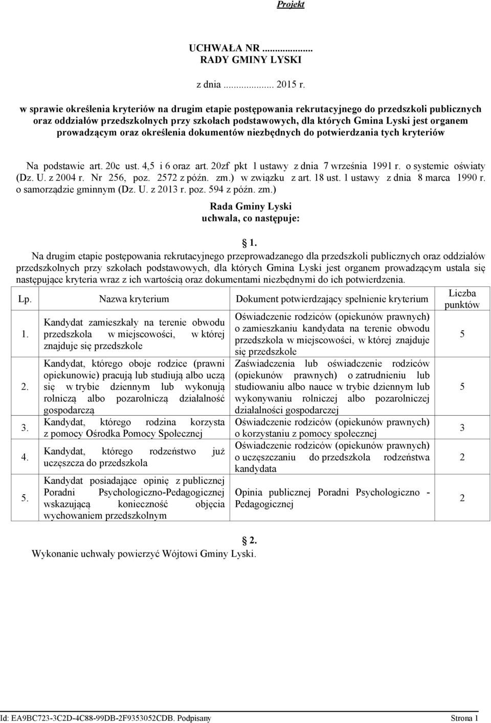 prowadzącym oraz określenia dokumentów niezbędnych do potwierdzania tych kryteriów Na podstawie art. 20c ust. 4,5 i 6 oraz art. 20zf pkt 1 ustawy z dnia 7 września 1991 r. o systemie oświaty (Dz. U.