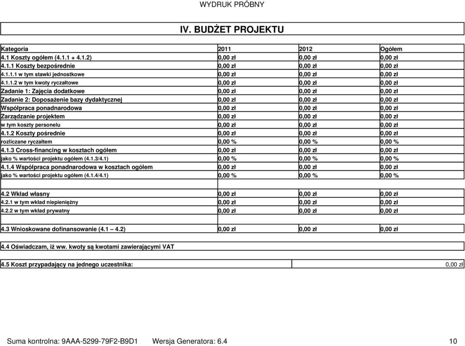 1.2 Koszty pośrednie rozliczane ryczałtem 0,00 % 0,00 % 0,00 % 4.1.3 Cross-financing w kosztach ogółem jako % wartości projektu ogółem (4.1.3/4.1) 0,00 % 0,00 % 0,00 % 4.1.4 Współpraca ponadnarodowa w kosztach ogółem jako % wartości projektu ogółem (4.