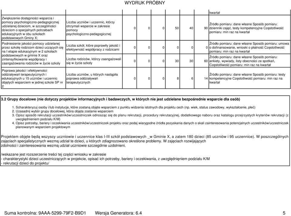 rodziców w życie szkoły Poprawa jakości i efektywności oddziaływań terapeutycznych i edukacyjnych u 15 uczniów i uczennic objętych wsparciem w jednej szkole SP nr 2 Liczba uczniów i uczennic, którzy