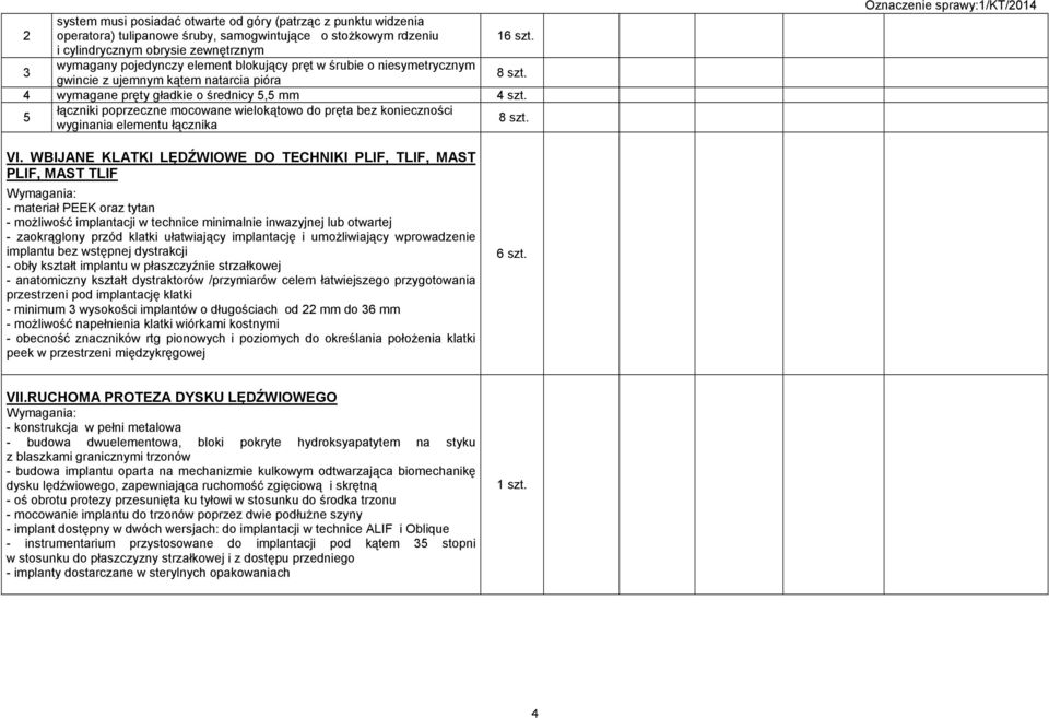 4 wymagane pręty gładkie o średnicy 5,5 mm 4 szt. 5 łączniki poprzeczne mocowane wielokątowo do pręta bez konieczności wyginania elementu łącznika 8 szt. VI.