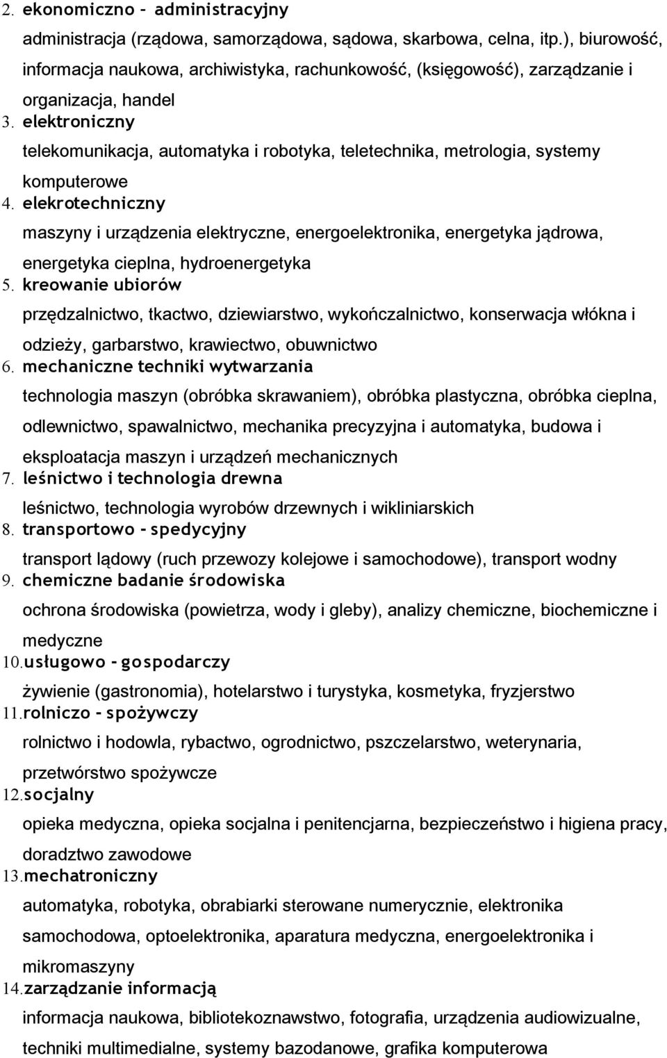 elektroniczny telekomunikacja, automatyka i robotyka, teletechnika, metrologia, systemy komputerowe 4.