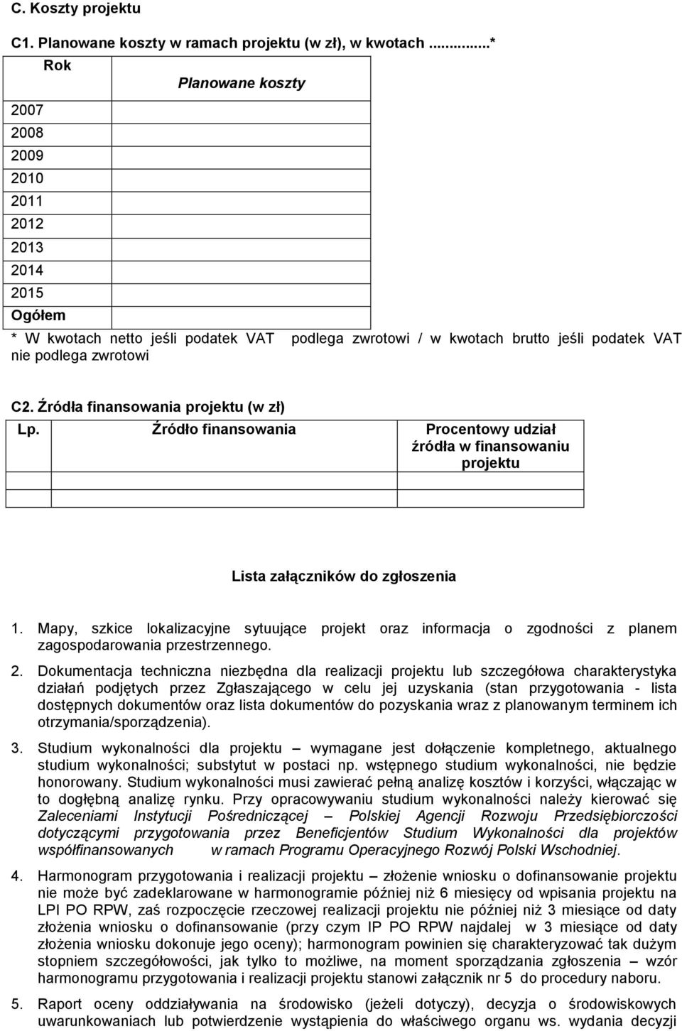 Źródła finansowania projektu (w zł) Lp. Źródło finansowania Procentowy udział źródła w finansowaniu projektu Lista załączników do zgłoszenia 1.