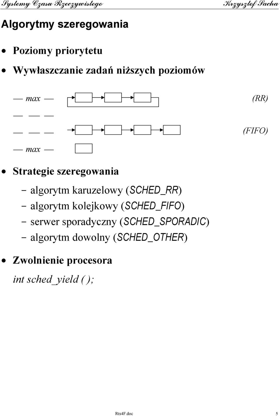 (SCHED_RR) - algorytm kolejkowy (SCHED_FIFO) - serwer sporadyczny