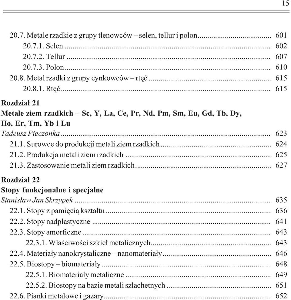 .. 625 21.3. Zastosowanie metali ziem rzadkich... 627 Rozdzia³ 22 Stopy funkcjonalne i specjalne Stanis³aw Jan Skrzypek... 635 22.1. Stopy z pamiêci¹ kszta³tu... 636 22.2. Stopy nadplastyczne... 641 22.