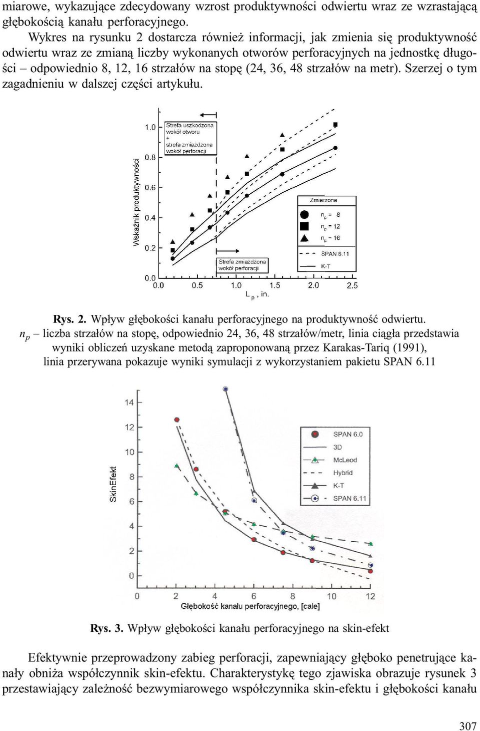 stopê (24, 36, 48 strza³ów na metr). Szerzej o tym zagadnieniu w dalszej czêœci artyku³u. Rys. 2. Wp³yw g³êbokoœci kana³u perforacyjnego na produktywnoœæ odwiertu.
