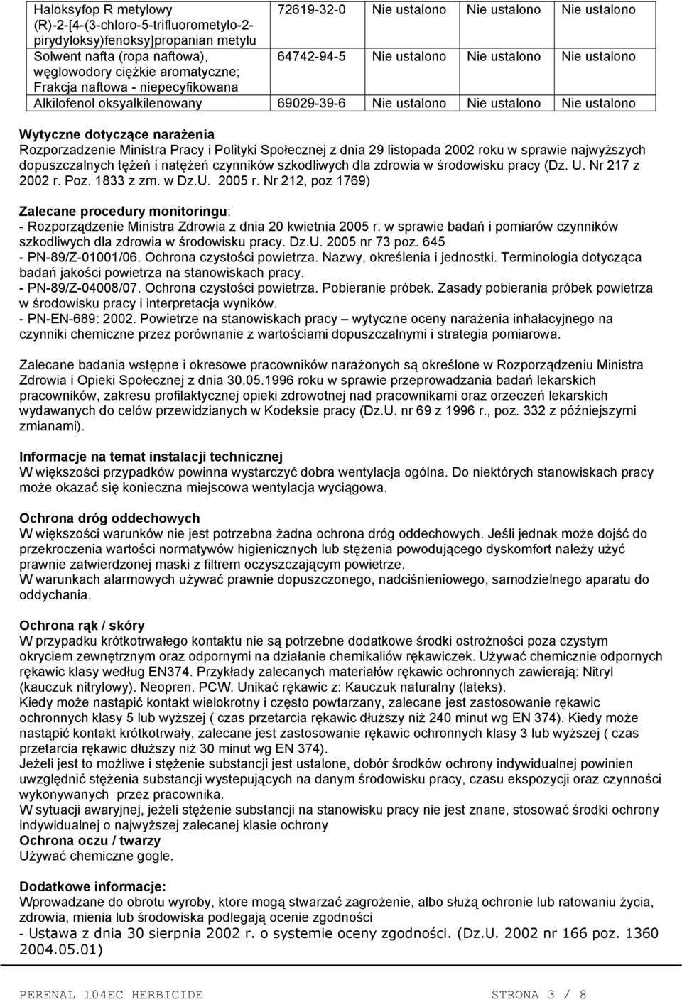 narażenia Rozporzadzenie Ministra Pracy i Polityki Społecznej z dnia 29 listopada 2002 roku w sprawie najwyższych dopuszczalnych tężeń i natężeń czynników szkodliwych dla zdrowia w środowisku pracy